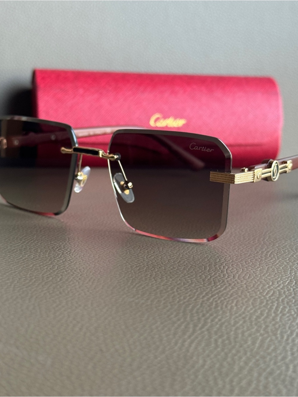 Cartier Rimless Gradient Sunglasses in Brown and Gold-Tone